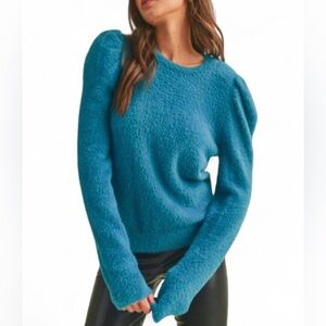 💙&merci Women’s Blue Puff Sleeve Sweater Size M